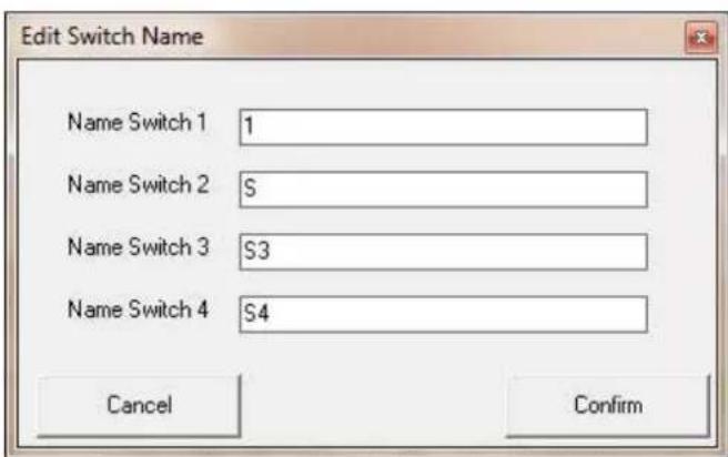 Edit Switch Name Name Switch 1 1 Name Switch 2 S Name Switch 3 S3 Name Switch 4 S4 Cancel Confirm