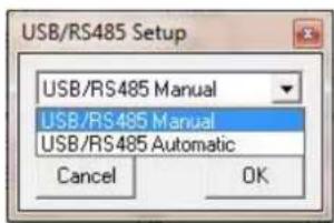 USB/RS485 Setup USB/RS485 Manual USB/RS485 Manual USB/RS485 Automatic Cancel OK