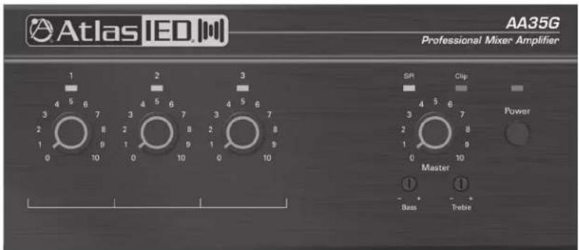 Atlas IED AA35G Professional Mixer Amplifier 1 2 3 4 5 6 7 8 9 10 SP Clip Power Master Bass Probe