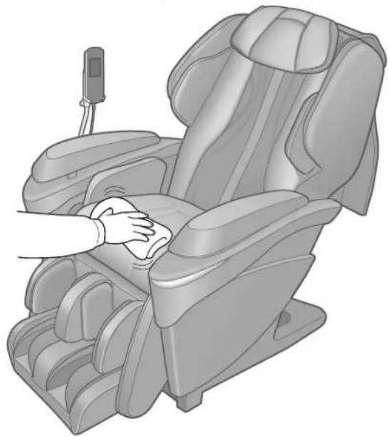 Illustration of a person adjusting the backrest of a massage chair (no text or symbols visible)