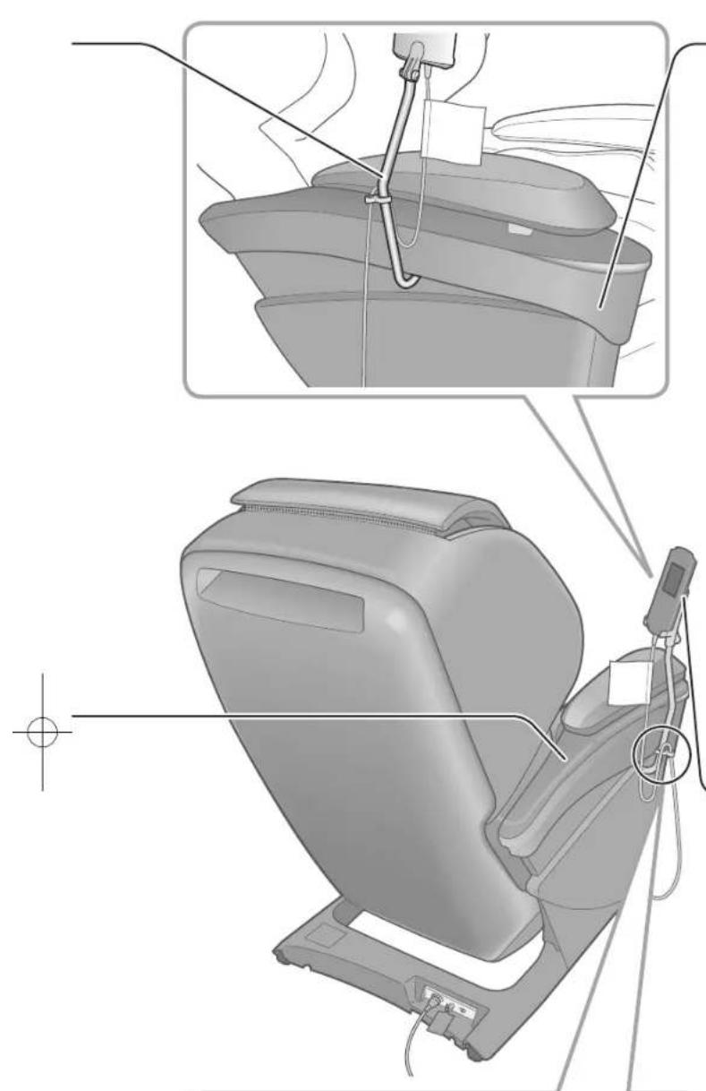 Medical illustration of a car seat assembly with labeled parts and a close-up view of the interior (no text or symbols present)