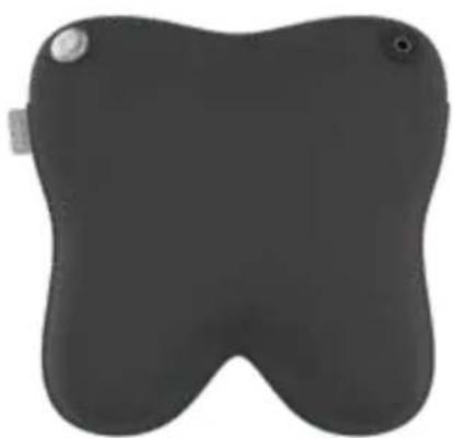 Dark, symmetrical object resembling a stylized face or cushion (no text or symbols visible)