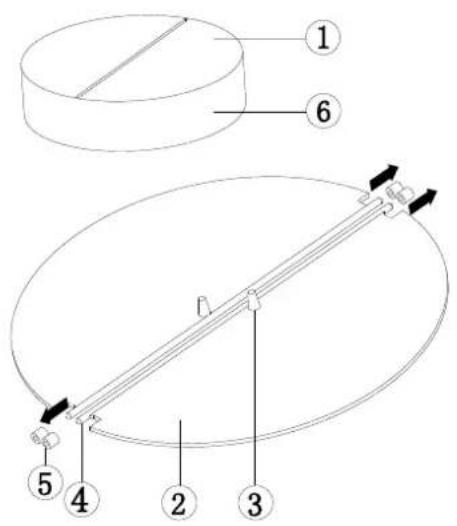 Technical diagram showing a mechanical assembly with labeled components and directional arrows indicating motion or force.