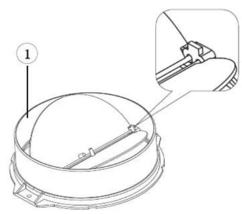 Technical diagram of a mechanical component with labeled parts and an inset view showing a close-up detail.