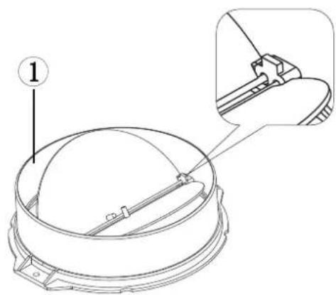 Technical diagram of a mechanical component with labeled parts and an inset view showing a close-up detail.