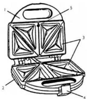 Technical diagram of a waffle with numbered parts for identification