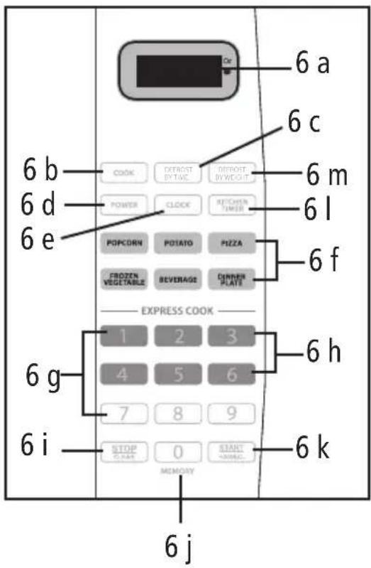 6 a 6 c 6 b 6 m 6 d 6 l 6 e COOK DETROST BY TIME DETROST BY WEIGHT POWER CLOCK KITCHEN TIMER POPCORN POTATO PIZZA FROZEN VEGETABLE BEVERAGE CURRYER PLATE EXPRESS COOK 1 2 3 6 h 6 g 4 5 6 7 8 9 6 i STOP START MEMORY 6 k 6 j