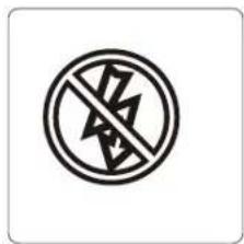 Warning symbol with crossed-out lightning bolt inside a circle, indicating no protection or resistance.