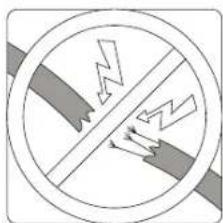 Safety warning sign showing no hazard and lightning symbol with hazard bars