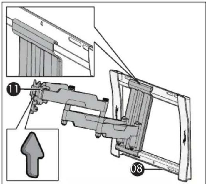 Technical diagram of a mechanical assembly with labeled parts and an inset showing a component detail