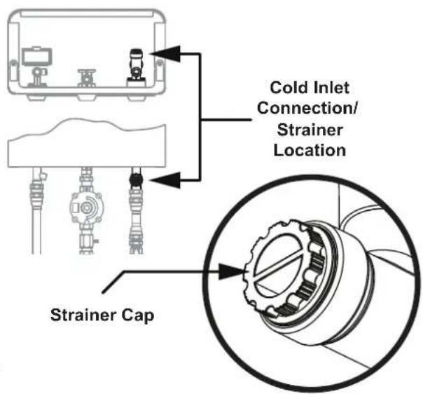 Cold Inlet Connection/ Strainer Location Strainer Cap
