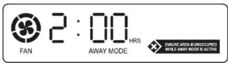 FAN 2:00 HRS AWAY MODE ENSURE AREA IS UNOCCUPIED WHILE AWAY MODE IS ACTIVE