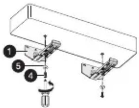 Technical diagram showing a mechanical assembly with numbered components and directional arrows indicating motion or assembly.
