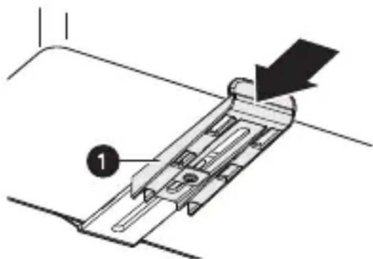 Technical diagram of a mechanical component with labeled parts and directional arrow
