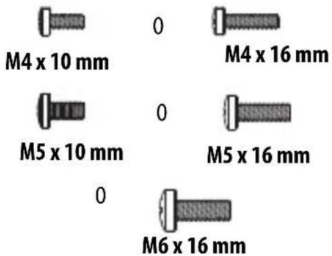 M4 x 10 mm M4 x 16 mm M5 x 10 mm M5 x 16 mm M6 x 16 mm
