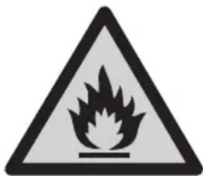 Warning sign depicting a flame symbol with hazard symbol inside a triangle