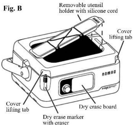 Fig. B Removable utensil holder with silicone cord Cover lifting tab Cover lifting tab Dry erase board Dry erase marker with eraser