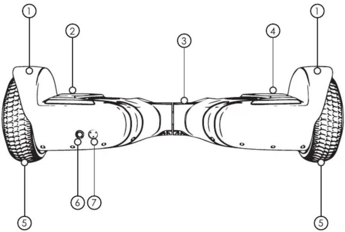 Technical diagram of a multi-wheeled device with numbered parts labeled for identification.