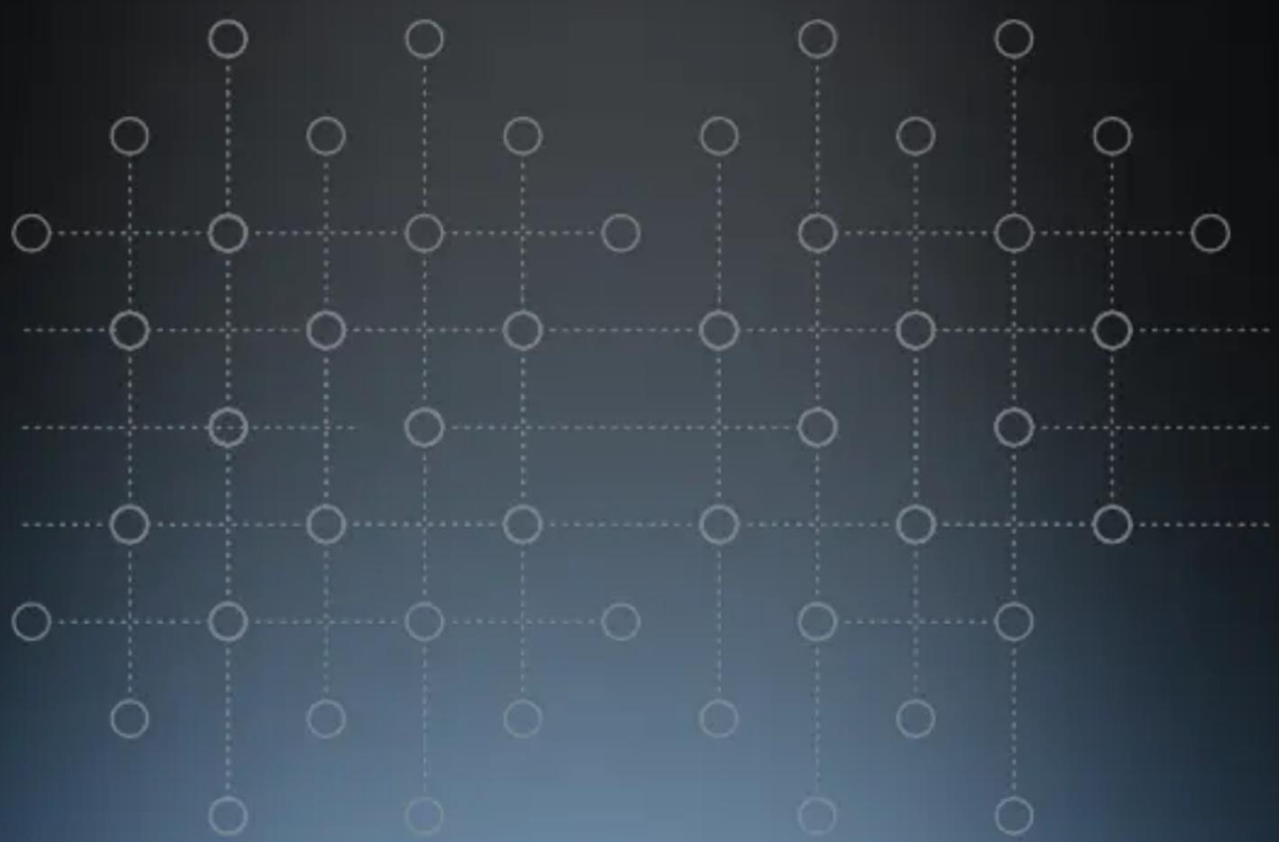 Abstract grid pattern with white circles connected by dashed lines on a dark background (no text or symbols)