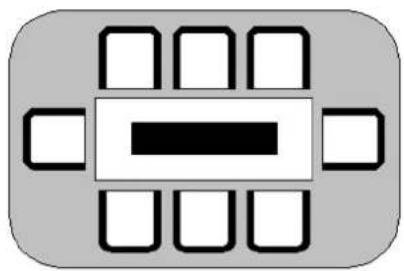 Abstract geometric pattern with black and white squares arranged around a central rectangle (no text or symbols)