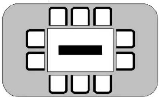 Pure diagram of a central black rectangle with eight surrounding white rectangles, no text or symbols present.