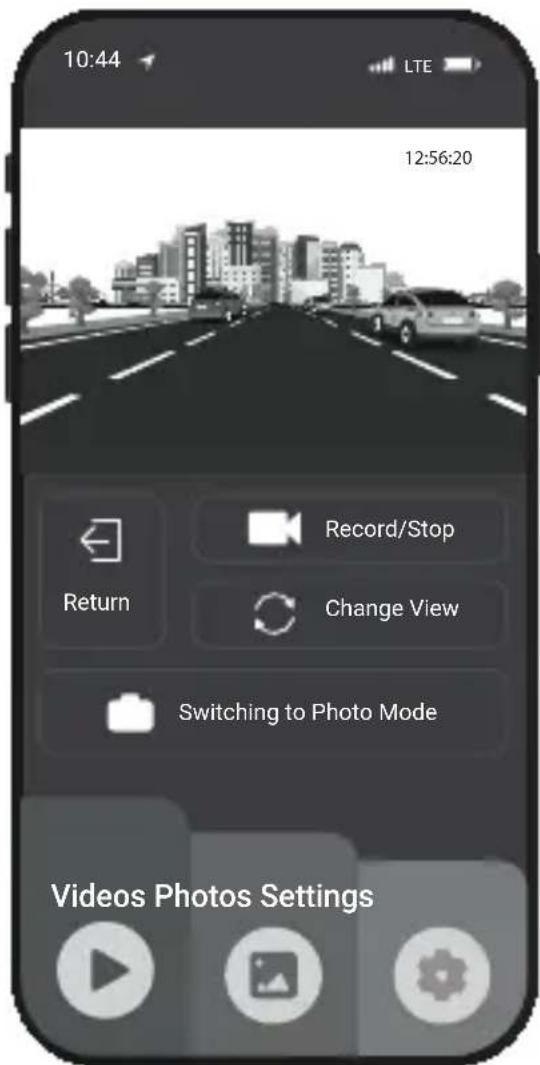 10:44 LTE 12:56:20 Return Record/Stop Change View Switching to Photo Mode Videos Photos Settings