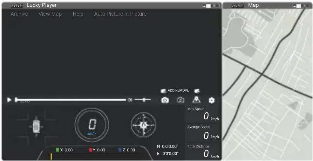 Lucky Player Archive View Map Help Auto Picture In Picture ADD REMOVE Max Speed 0 km/h Average Speed 0 km/h Total Distance 0 km/h X 0.00 Y 0.00 Z 0.00 N 0'0'0.00" E 0'0'0.00"
