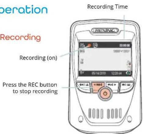 Operation Recording Recording (on) Press the REC button to stop recording Recording Time HEATING 00:00:00 16887+10937 05/14/2018 12:28:44 OK | A | < REC | MIC | m | u