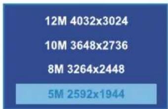 12M 4032x3024 10M 3648x2736 8M 3264x2448 5M 2592x1944