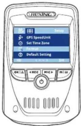 HOVIN Setup GPS SpeedUnit Set Time Zone Format Default Setting OK | ▲ | REC | MIC | MI | ∞