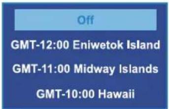 Off GMT-12:00 Eniwetok Island GMT-11:00 Midway Islands GMT-10:00 Hawaii