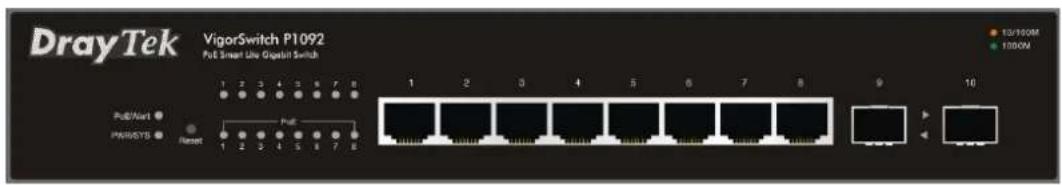 DrayTek VigorSwitch P1092 Full Smart Use Gigabit Switch 1 2 3 4 5 6 7 8 1 2 3 4 5 6 7 8 1 2 3 4 5 6 7 8 Full/Next ● PARSYS ● Reset Full 1 2 3 4 5 6 7 8 10/100M 1000M