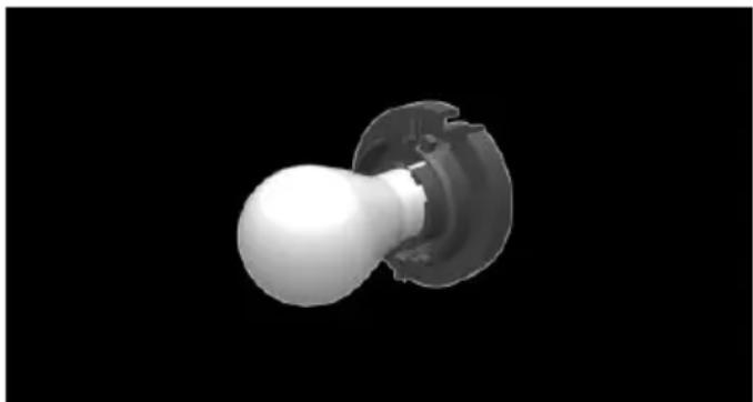 3D rendered image of a white bulb-shaped object with a dark circular base, against a black background (no text or symbols)