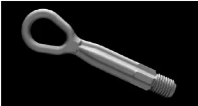 3D rendered image of a metallic hook-shaped tool with threaded end (no text or symbols)