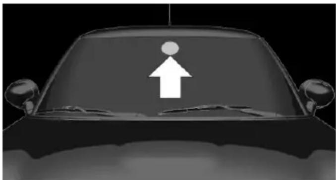 Front view of a car with a white upward arrow symbol on the windshield (no text or labels)