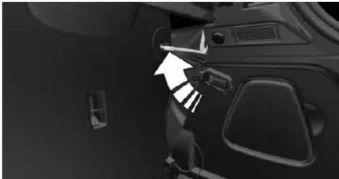 Close-up of a car's side panel showing the front and rear door, with a white arrow pointing to the left side (no text or symbols visible)