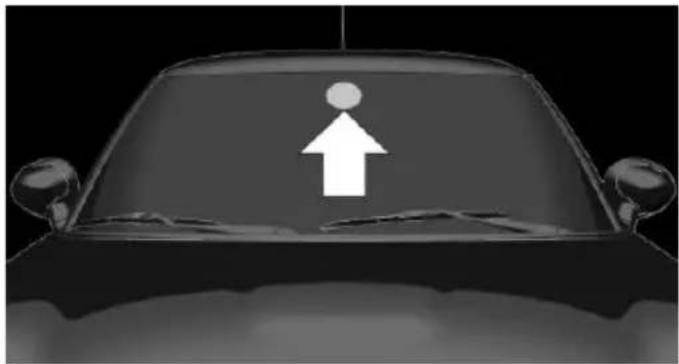 Front view of a car with an upward arrow symbol on the windshield (no text or labels)