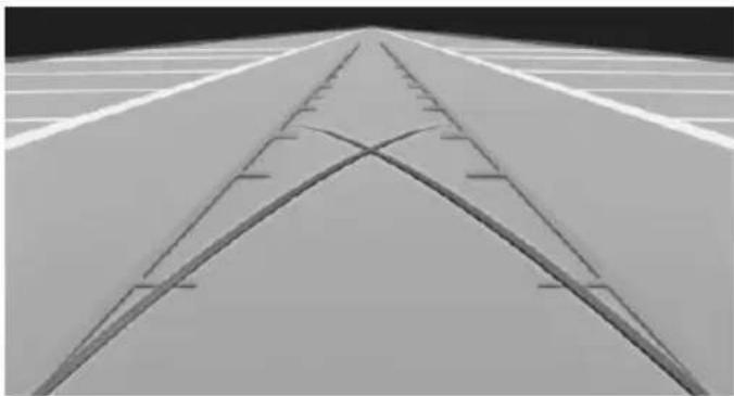 Pure architectural line drawing of a road with intersecting arches and lines (no text or symbols)