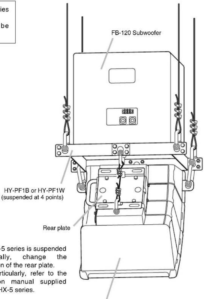FB-120 Subwoofer HY-PF1B or HY-PF1W (suspended at 4 points) Rear plate -5 series is suspended ally, change the on of the rear plate. particularly, refer to the on manual supplied HX-5 series.
