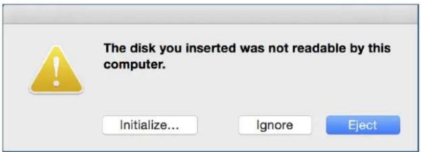 The disk you inserted was not readable by this computer. Initialize... Ignore Eject