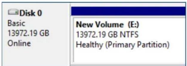 Disk 0 Basic 13972.19 GB Online New Volume (E:) 13972.19 GB NTFS Healthy (Primary Partition)