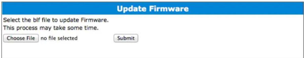 Update Firmware Select the blf file to update Firmware. This process may take some time. Choose File no file selected Submit
