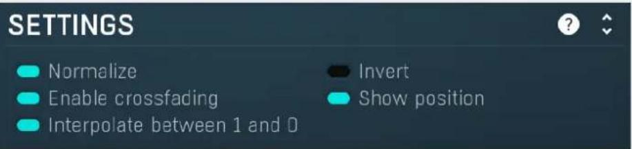 SETTINGS Normalize Enable crossfading Interpolate between 1 and 0 Invert Show position