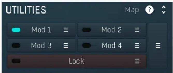 UTILITIES Map ? Mod 1 Mod 2 Mod 3 Mod 4 Lock ≡