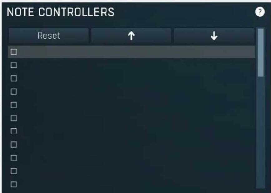 NOTE CONTROLLERS Reset ↑ ↓
