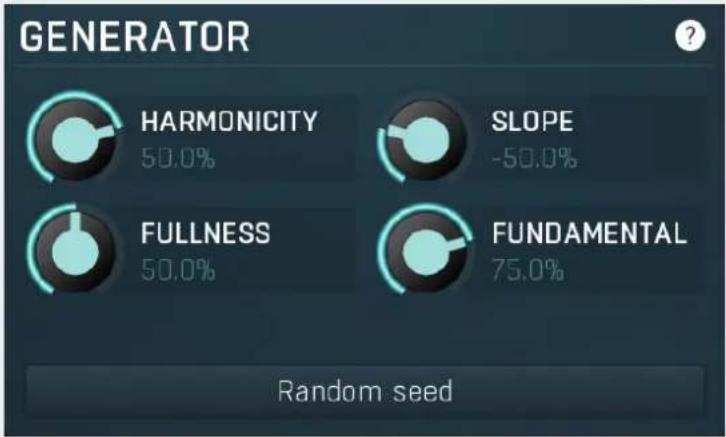 GENERATOR HARMONICITY 50.0% SLOPE -50.0% FULLNESS 50.0% FUNDAMENTAL 75.0% Random seed