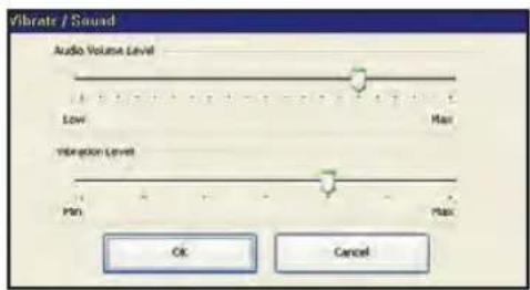 Vibrate / Sound Audio Volume Level Low Max Vibration Level Min Max OK Cancel
