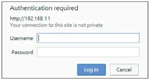 Authentication required http://192.168.1.1 Your connection to this site is not private Username Password Log in Cancel