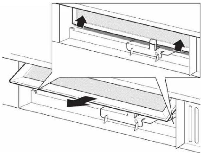 Technical diagram showing two mechanical assembly steps with directional arrows indicating movement (no text or symbols present)