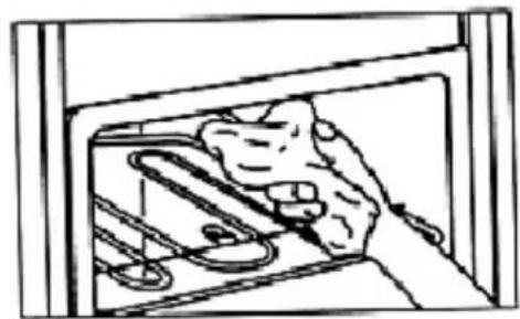 Simple line drawing of a person inside a window with tools, no text or symbols present